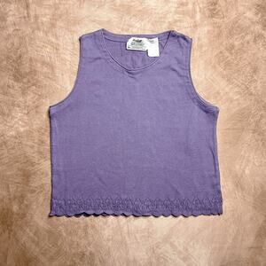 Northern Reflections Vintage Knit Tank Top Purple Sleeveless Argyle Tree Hem 90s